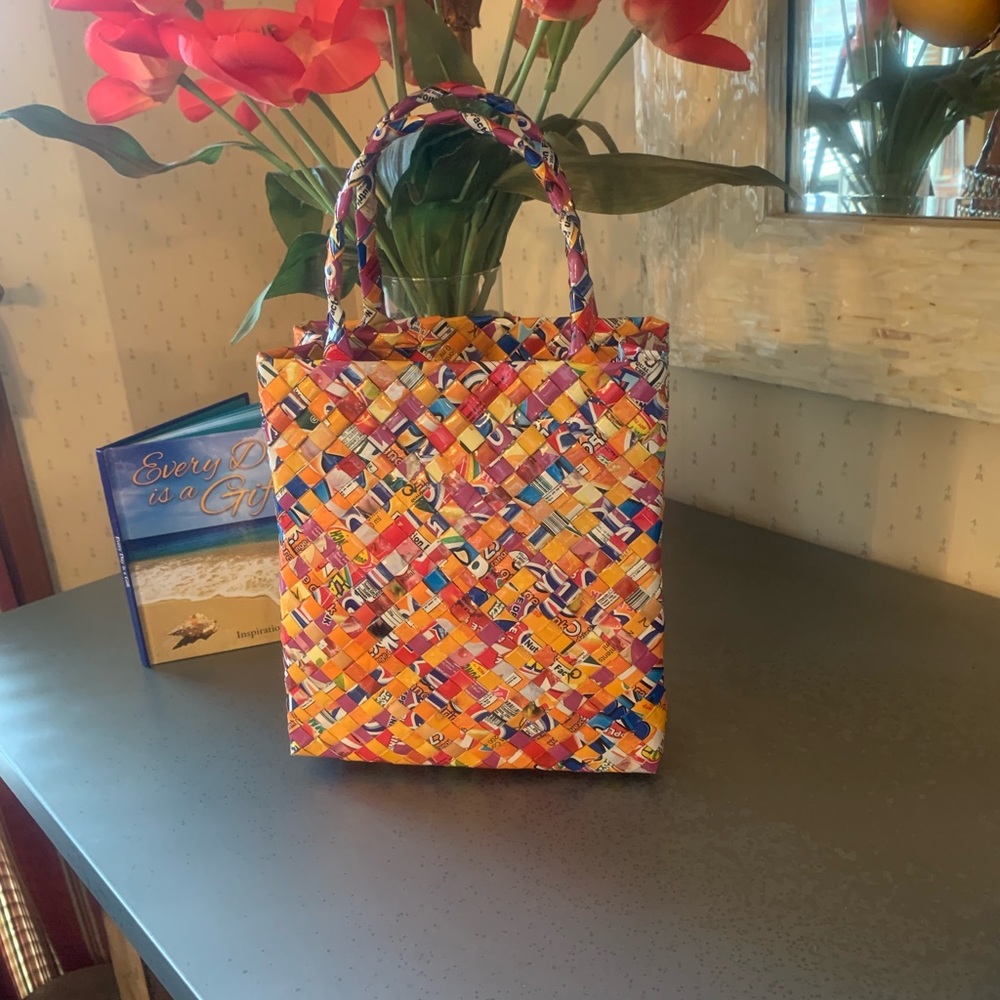 Gum wrapper tote- handbag, multi-color 15 inches tall 9 inches wide